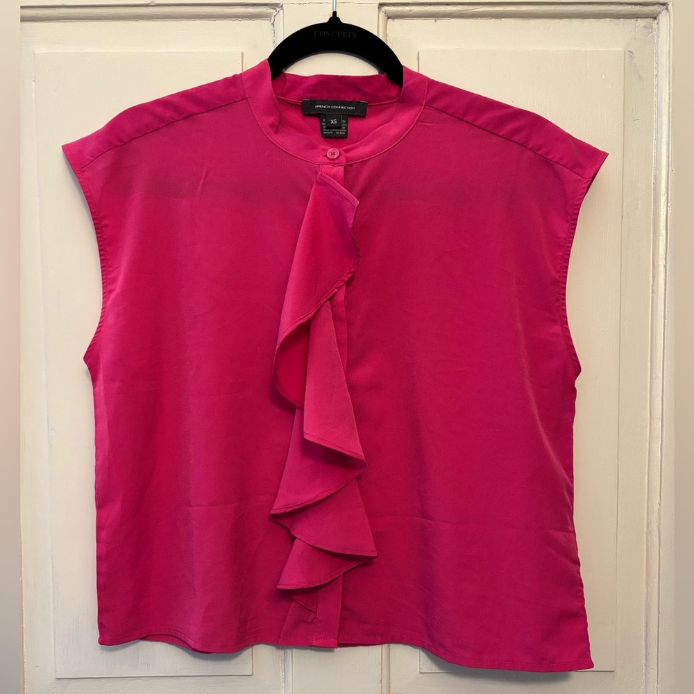 French Connection Fuchsia Hot Pink Ruffle Blouse, size XS
